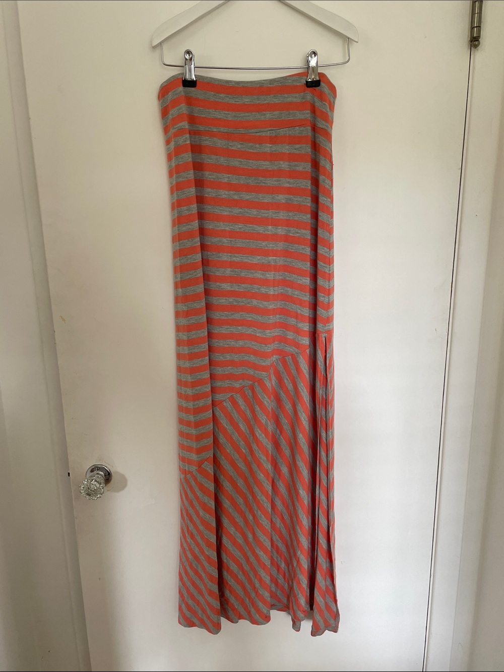 Striped Coral and Gray Maxi Skirt